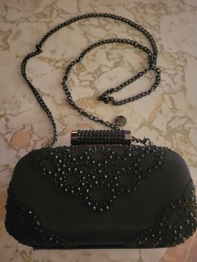 Badgley Mishka Beaded Black Evening Clutch with Chain Strap